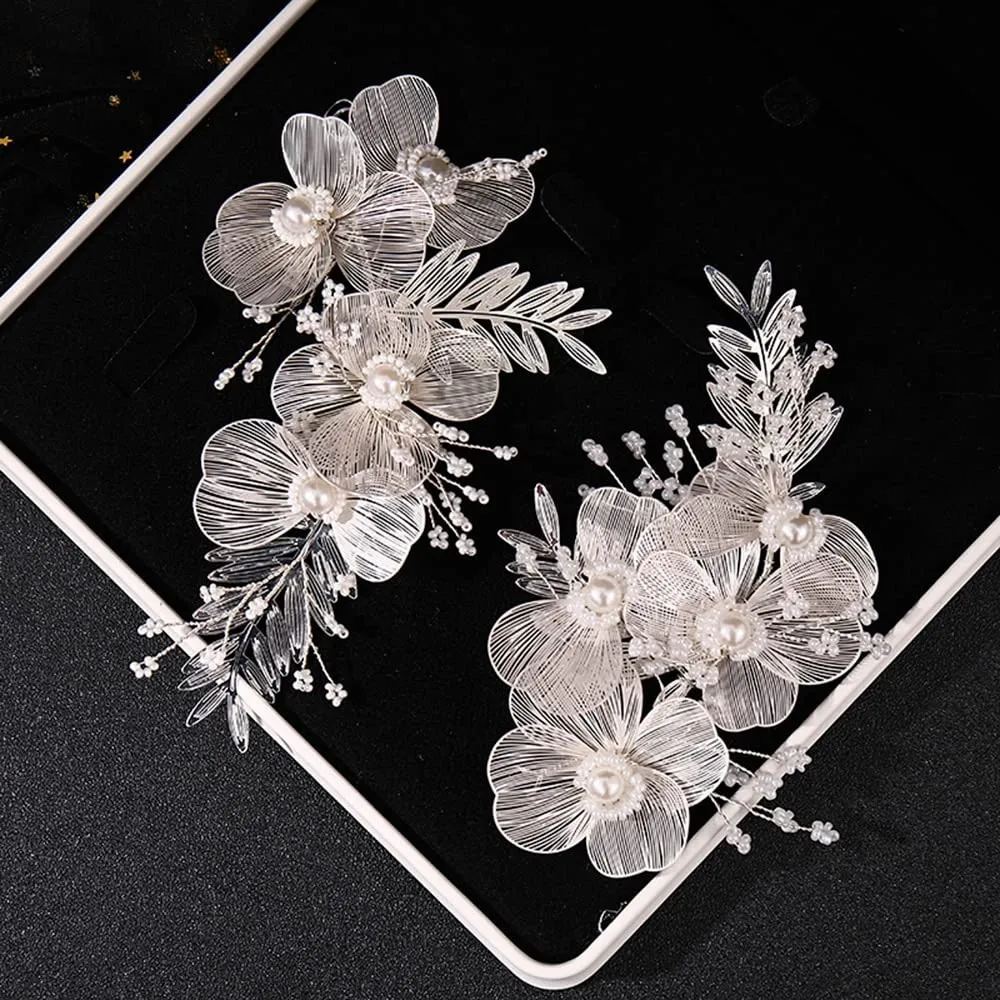 Bridal Wedding Headband Flower Pearl Hairpin Hair Accessories for Women Hair Jewelry Party Bride Headpiece Bridesmaid Gift 23340 (Gold-color-Hair Claws)
