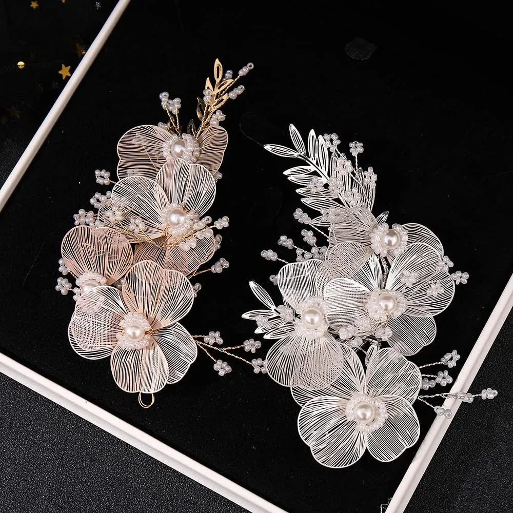Bridal Wedding Headband Flower Pearl Hairpin Hair Accessories for Women Hair Jewelry Party Bride Headpiece Bridesmaid Gift 23340 (Gold-color-Hair Claws)