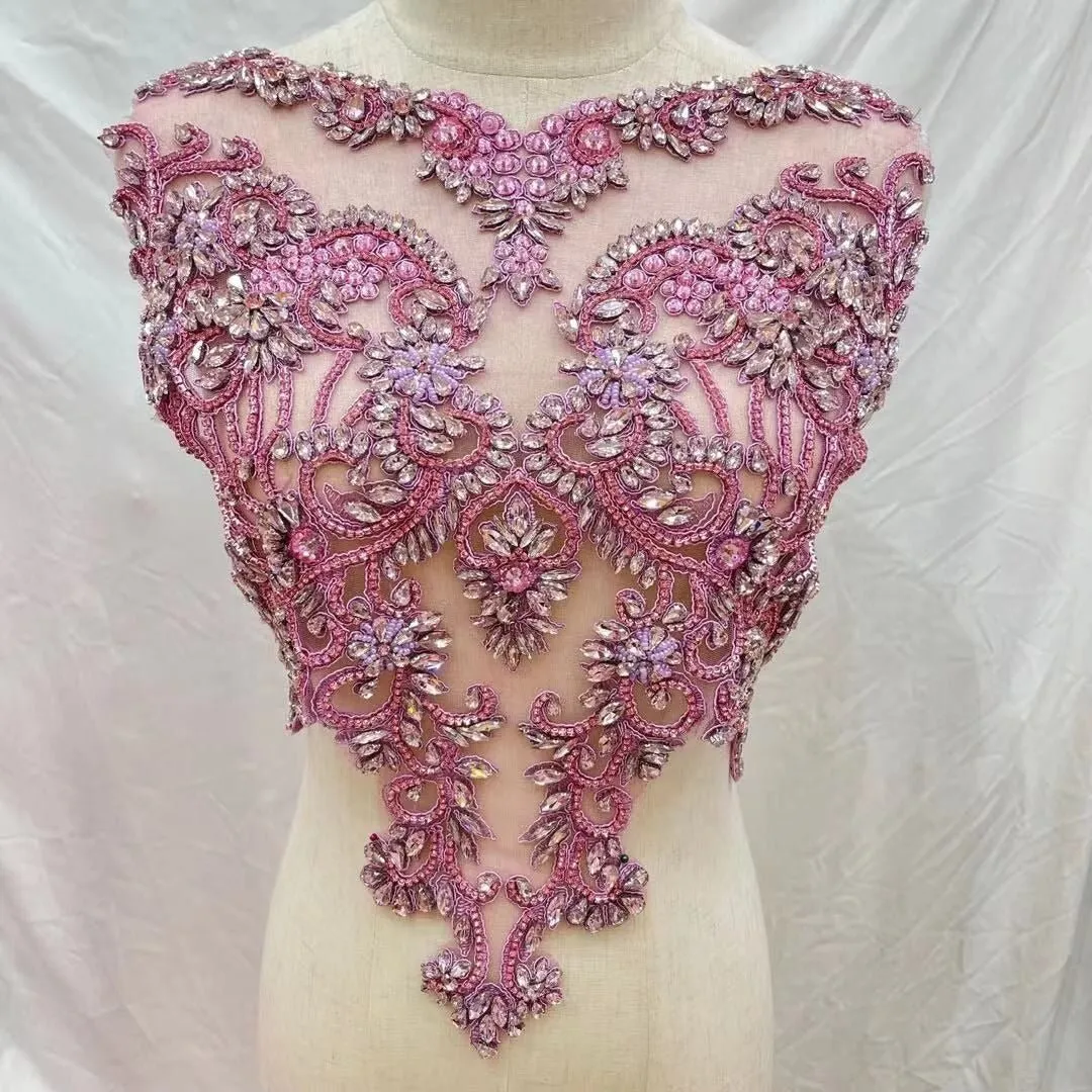 Bridal Wedding Party String Rhinestone Crystal Beaded Sequin Glitter Full Body Sew On Patch Trim Applique / 12 COLOR DESIGNS