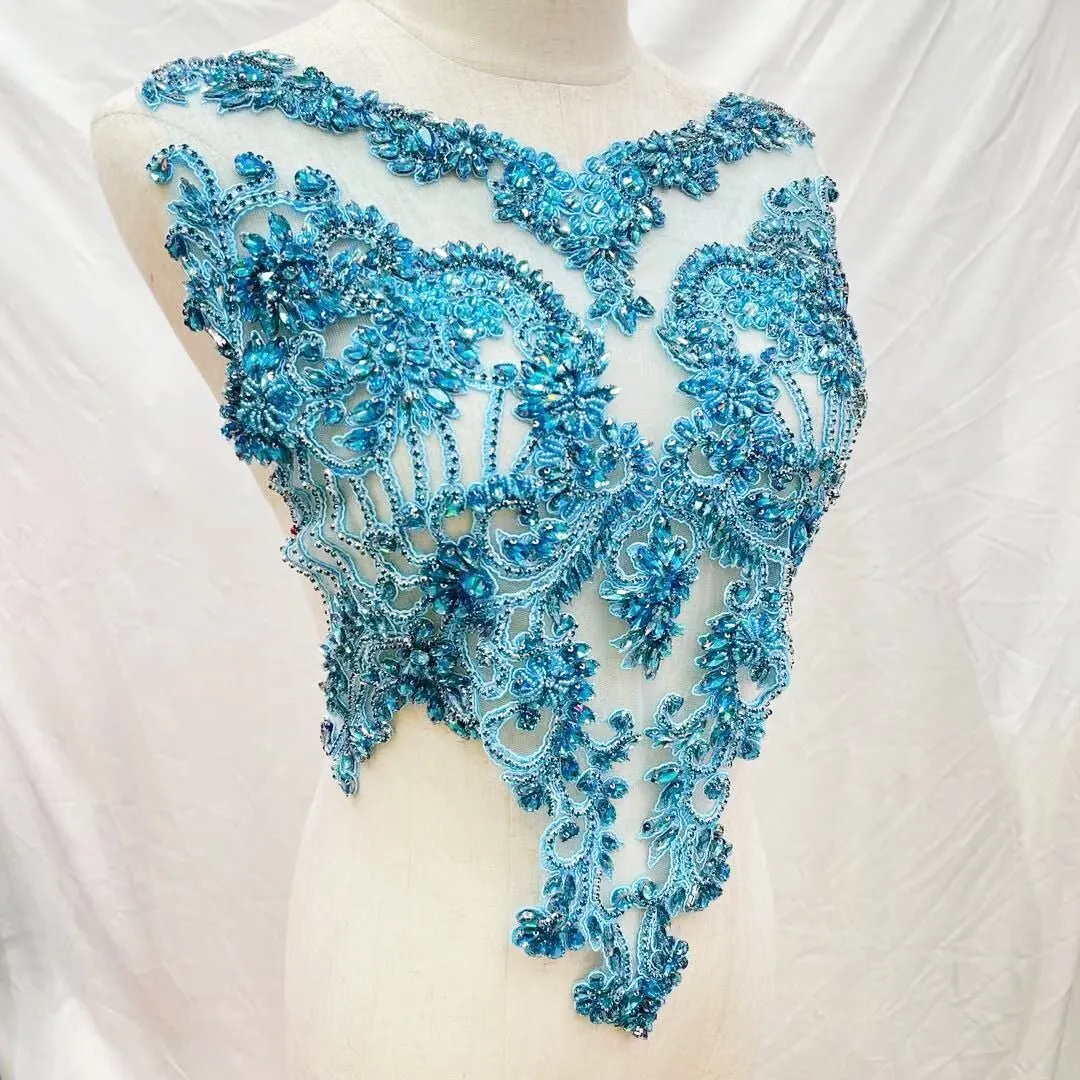 Bridal Wedding Party String Rhinestone Crystal Beaded Sequin Glitter Full Body Sew On Patch Trim Applique / 12 COLOR DESIGNS