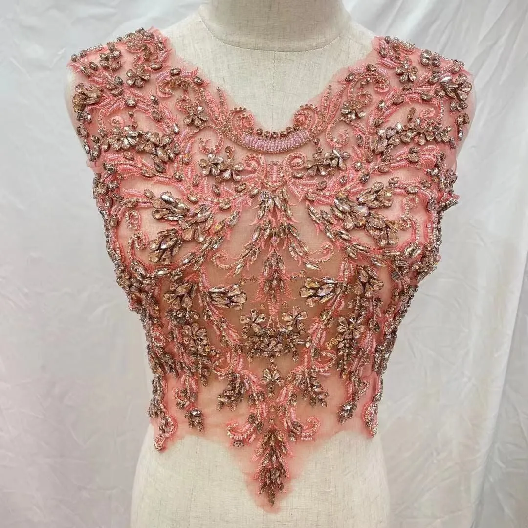 Bridal Wedding Party String Rhinestone Crystal Beaded Sequin Glitter Full Body Sew On Patch Trim Applique / 12 COLOR DESIGNS
