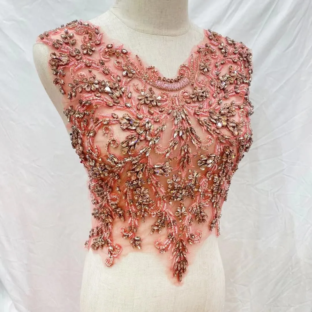 Bridal Wedding Party String Rhinestone Crystal Beaded Sequin Glitter Full Body Sew On Patch Trim Applique / 12 COLOR DESIGNS