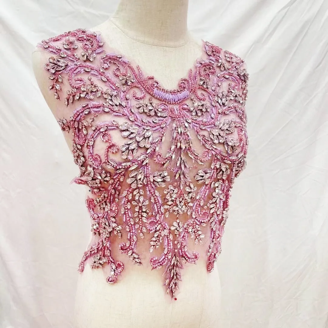Bridal Wedding Party String Rhinestone Crystal Beaded Sequin Glitter Full Body Sew On Patch Trim Applique / 12 COLOR DESIGNS
