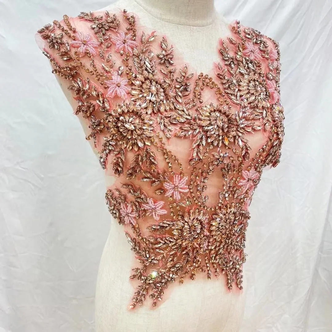 Bridal Wedding Party String Rhinestone Crystal Beaded Sequin Glitter Full Body Sew On Patch Trim Applique / 12 COLOR DESIGNS