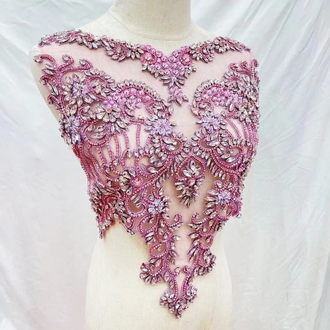 Bridal Wedding Party String Rhinestone Crystal Beaded Sequin Glitter Full Body Sew On Patch Trim Applique / 12 COLOR DESIGNS