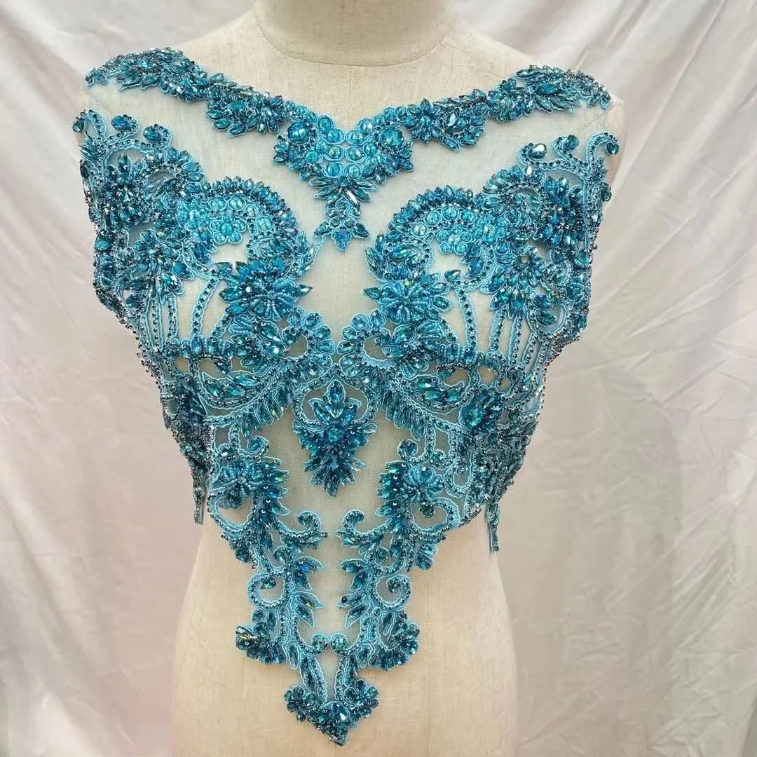 Bridal Wedding Party String Rhinestone Crystal Beaded Sequin Glitter Full Body Sew On Patch Trim Applique / 12 COLOR DESIGNS