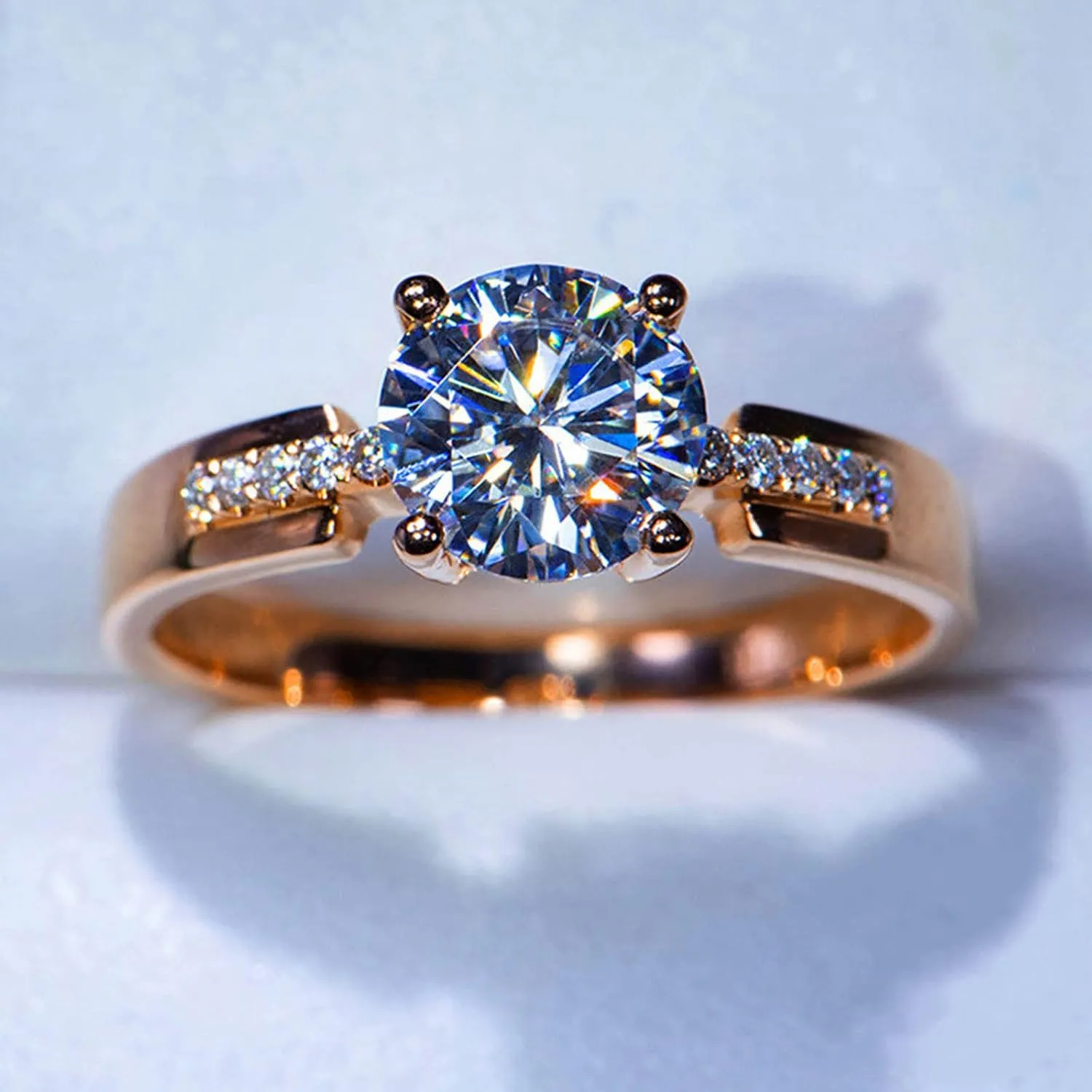 Bride Elegant Wedding Band CZ Simulated Diamond Engagement Ring for Women Minimalist Design Zircon Ring (Rose Gold, 7)