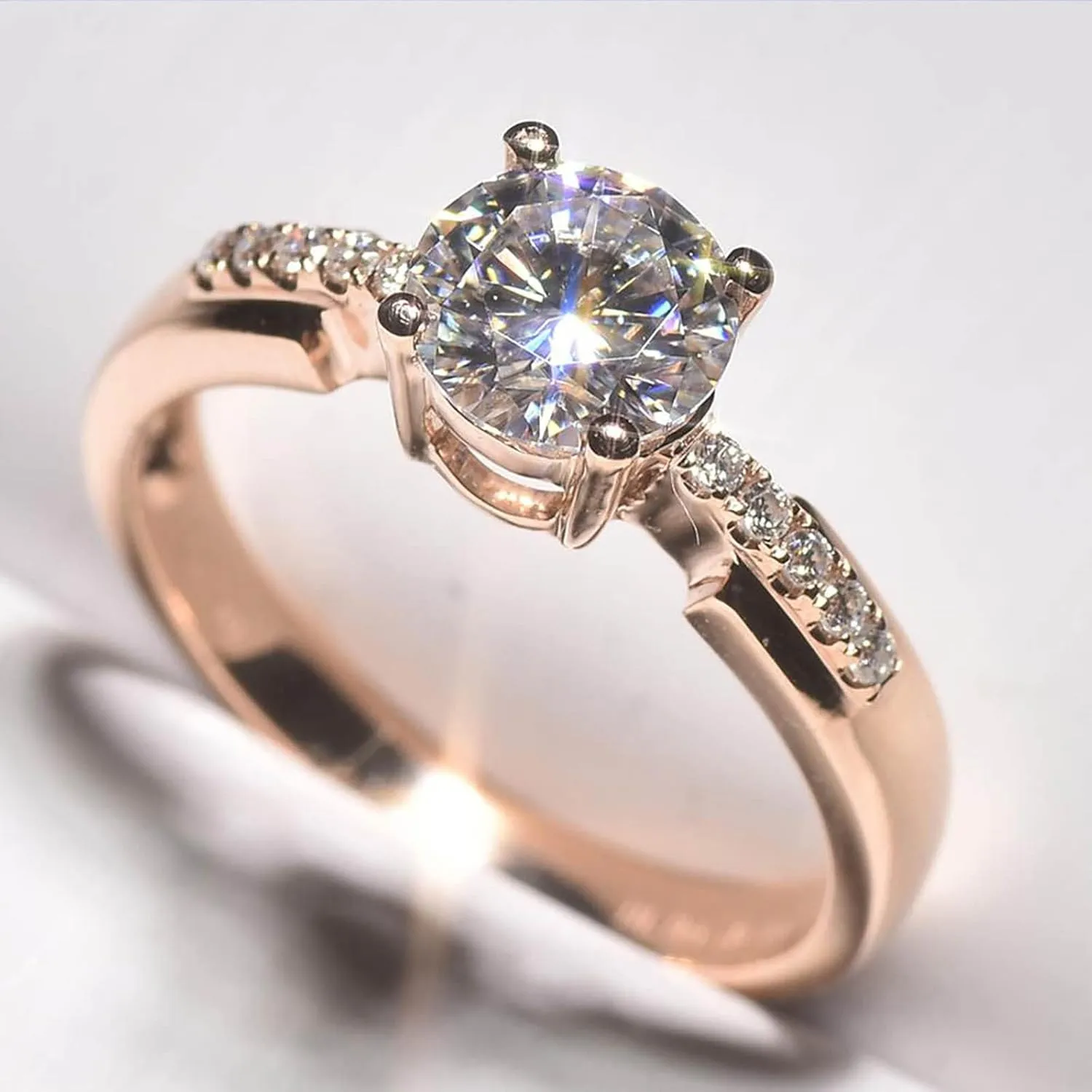 Bride Elegant Wedding Band CZ Simulated Diamond Engagement Ring for Women Minimalist Design Zircon Ring (Rose Gold, 7)
