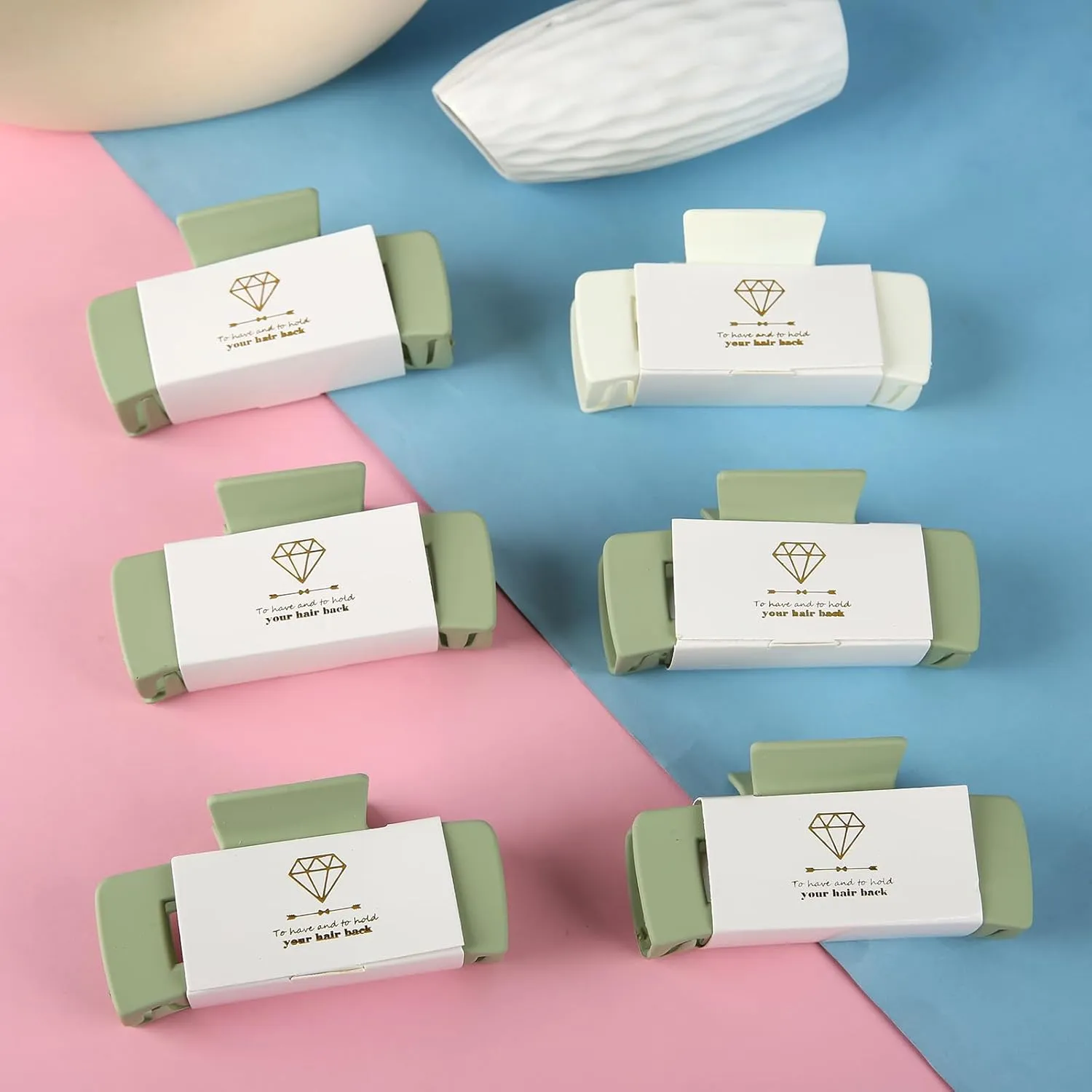 Bridesmaid Hair Claws Bachelorette 4.1 Inch Square Hair Clips Set of 8 Bridal Shower Rectangular Hair Claw Clip ideas Gift for Wedding Party Favors Bridesmaid Proposal Gifts(White&Sage Green)