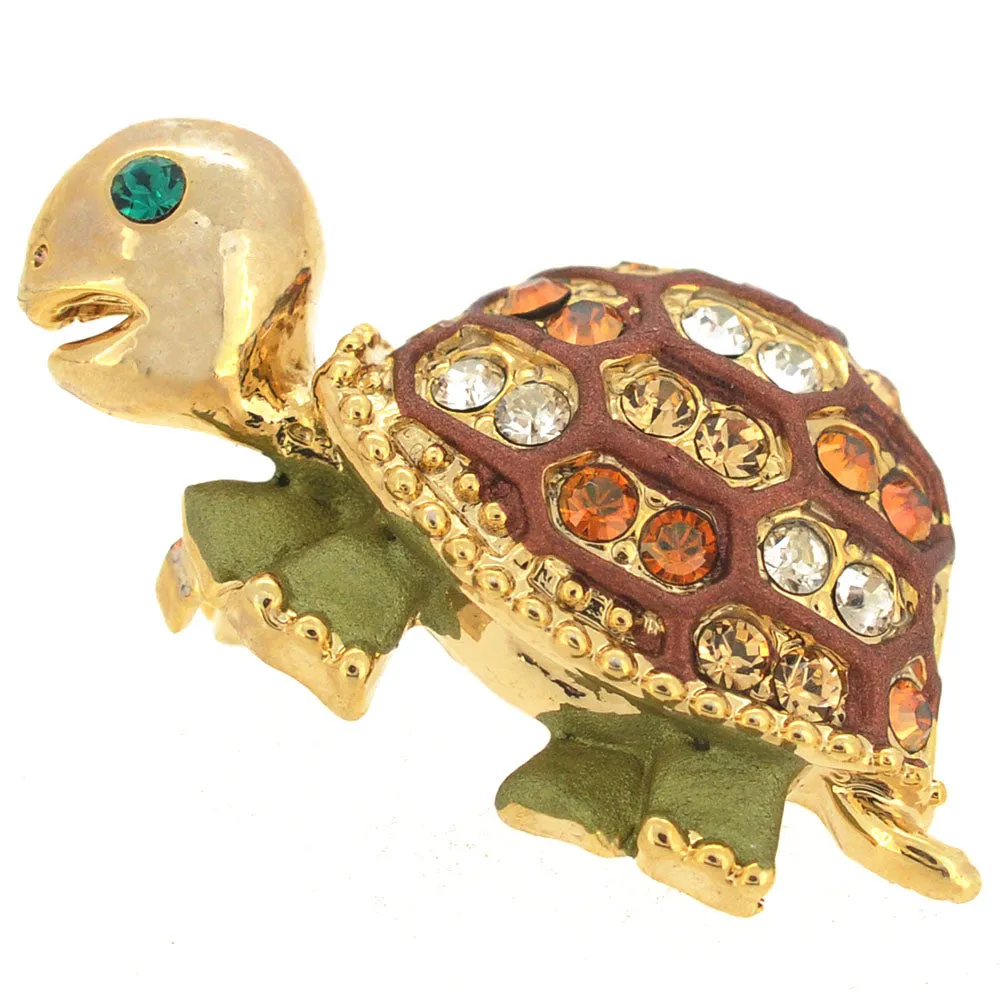 Brown Green Turtle Swarovski Crystal Brooches Pins