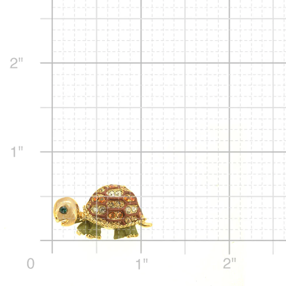 Brown Green Turtle Swarovski Crystal Brooches Pins