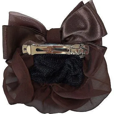 Brown Hair Bow Bun Net Barrette Clip Clasp Grip Satin Ribbon Snood Accessories