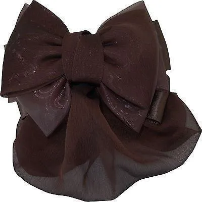 Brown Hair Bow Bun Net Barrette Clip Clasp Grip Satin Ribbon Snood Accessories