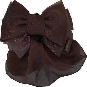 Brown Hair Bow Bun Net Barrette Clip Clasp Grip Satin Ribbon Snood Accessories