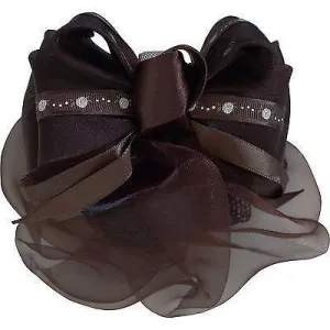 Brown Hair Bow Bun Net Barrette Clip Satin Ribbon Snood Girls Womens Accessories