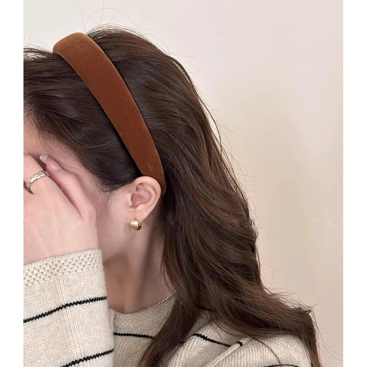 Brown Velvet Padded Headbands for Women Fashion Non slip Comfortable Head Bands for Women (brown, one size)