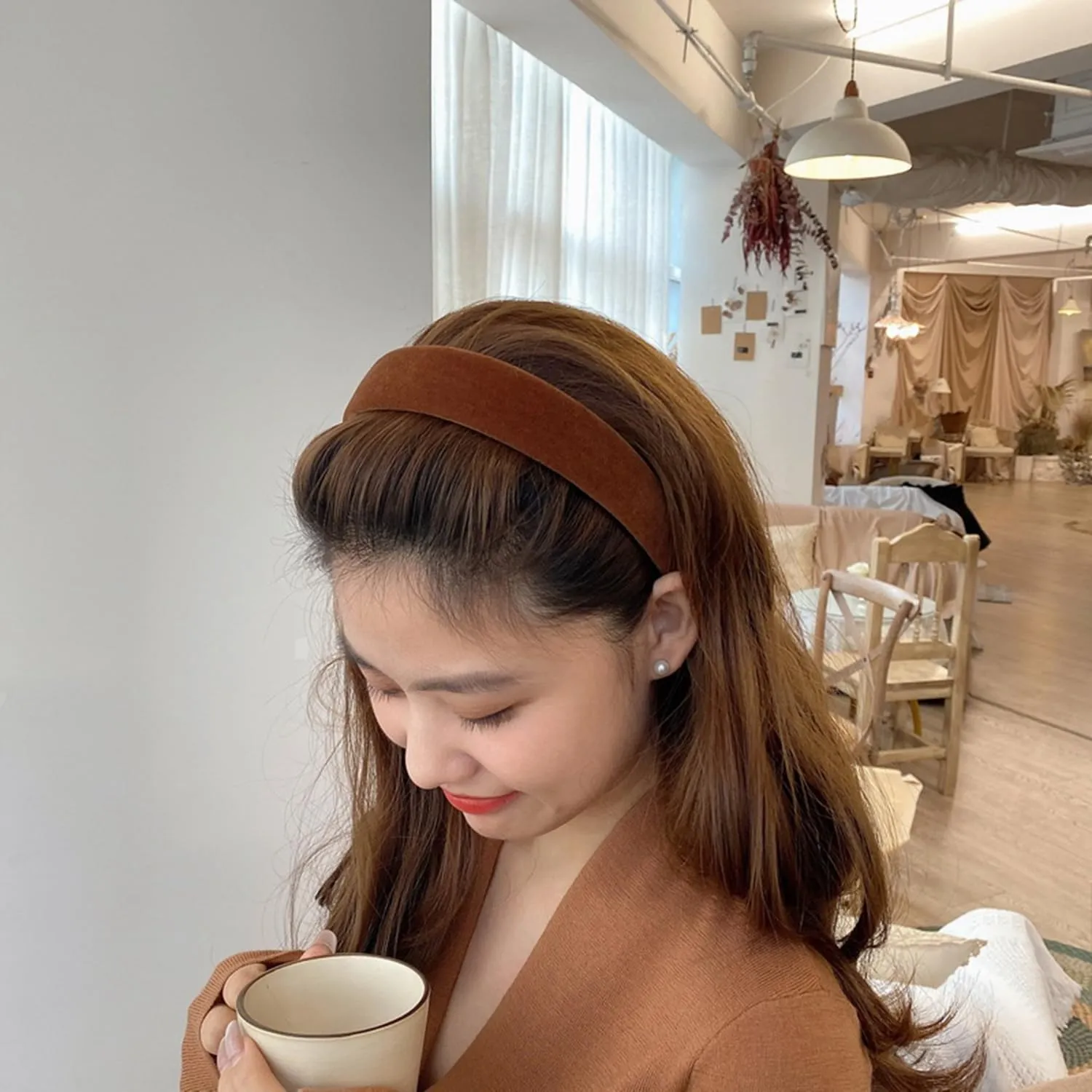 Brown Velvet Padded Headbands for Women Fashion Non slip Comfortable Head Bands for Women (brown, one size)