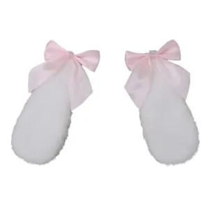 Bunny ears Hair Clips with bow - plush white rabbit
