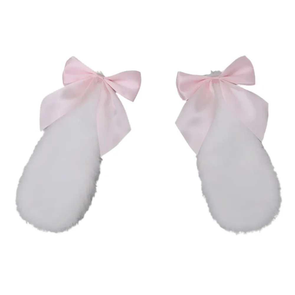 Bunny ears Hair Clips with bow - plush white rabbit