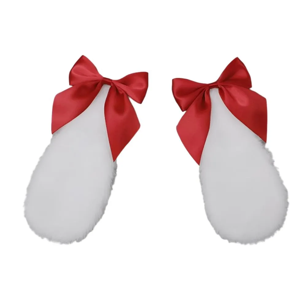 Bunny ears Hair Clips with bow - plush white rabbit