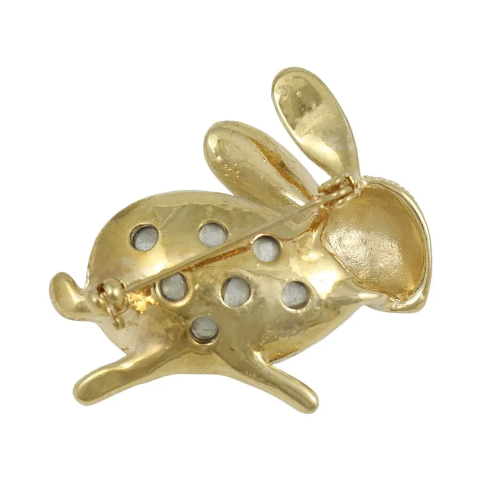 Bunny with Large Clear Glass and Crystals Brooch Pin - PRA112