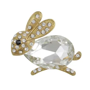 Bunny with Large Clear Glass and Crystals Brooch Pin - PRA112