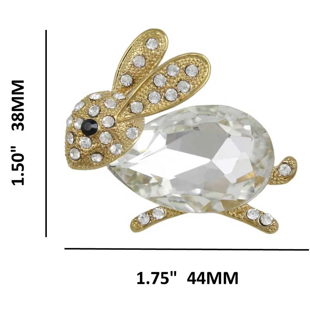 Bunny with Large Clear Glass and Crystals Brooch Pin - PRA112
