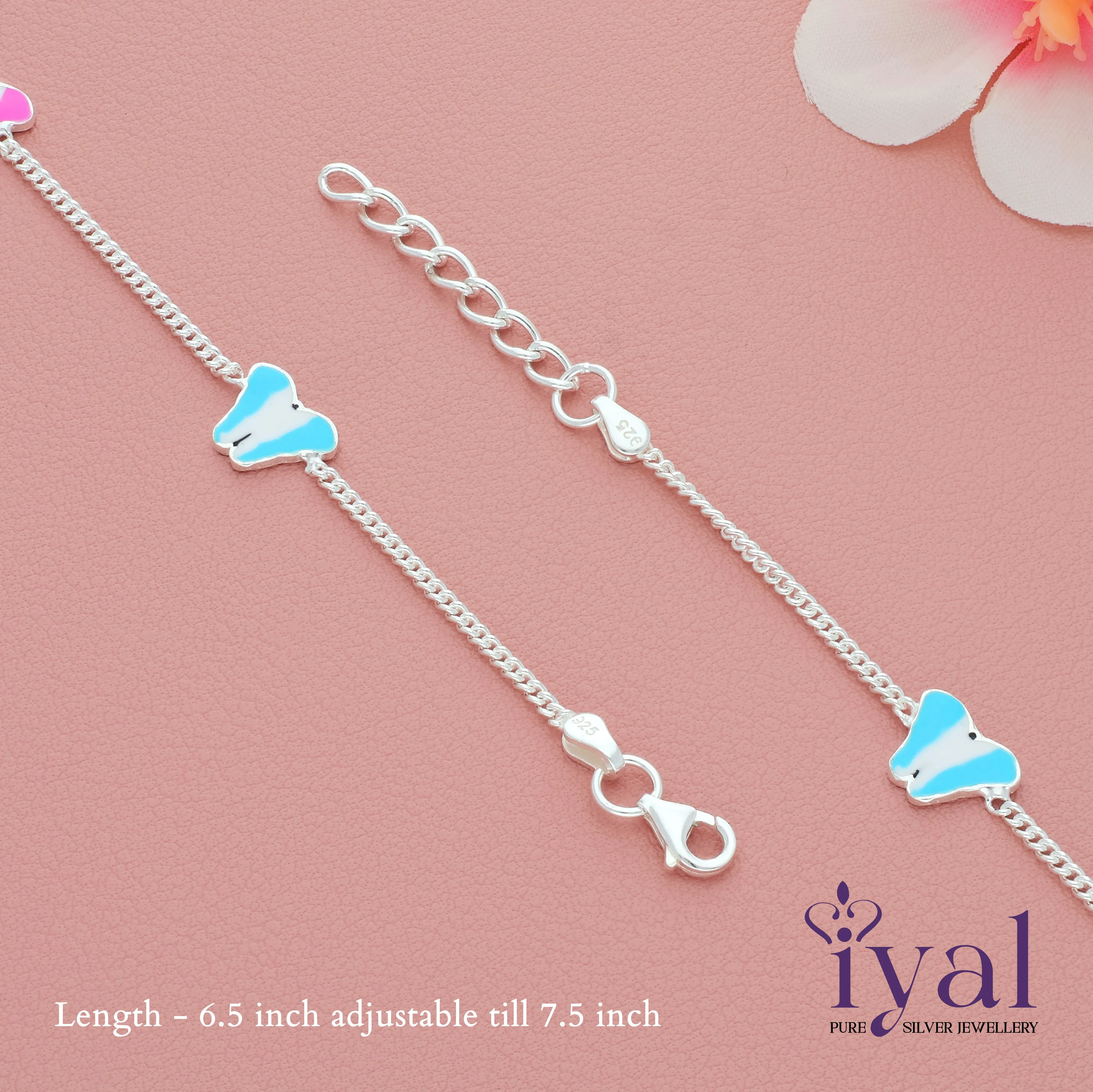 Butterfly Cartoon Silver Anklet for Kids(3-5yrs)