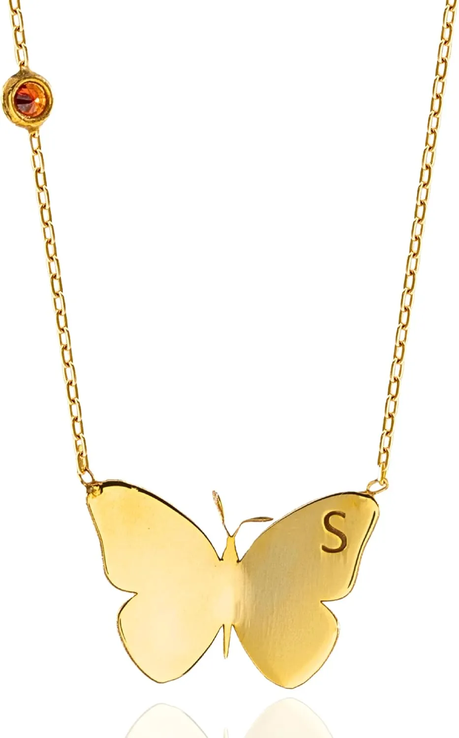 Butterfly Initial Engraved Necklace for Women with Birthstone, Custom 925 Sterling Silver, Personalized Letter Pendant, Handmade A-Z Letters Charm Jewelry, Gifts for Woman,Gold,Rose Gold, Silver