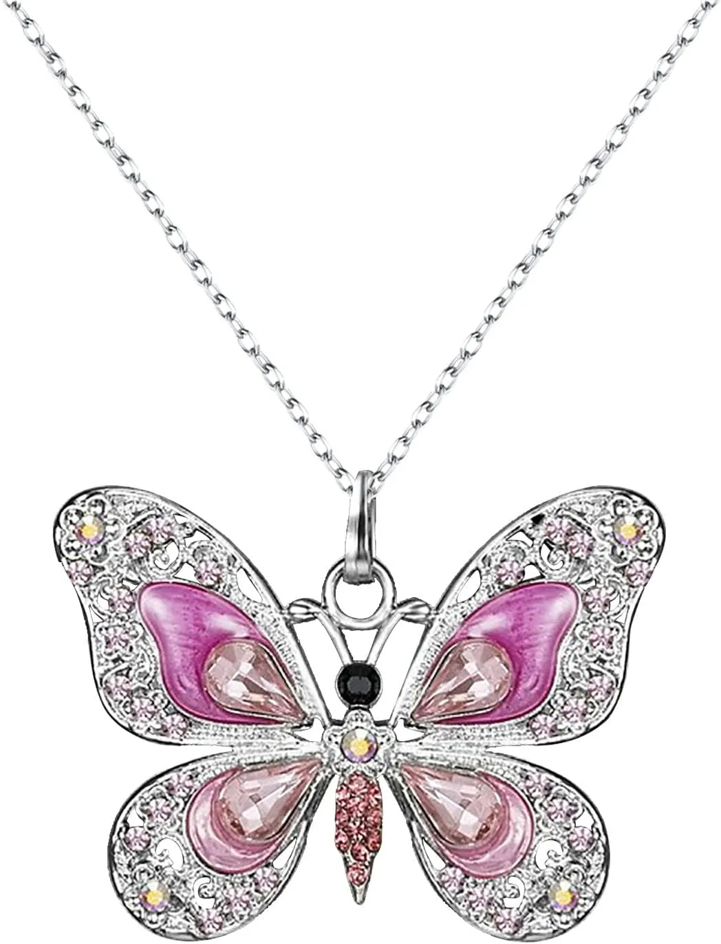 Butterfly Pendant Necklace for Womens Elegant Necklaces Inlaid Zircon Chain Necklace Jewelry (Pink, One Size)