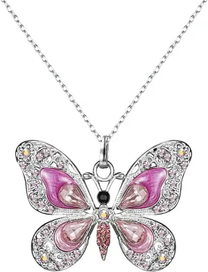 Butterfly Pendant Necklace for Womens Elegant Necklaces Inlaid Zircon Chain Necklace Jewelry (Pink, One Size)
