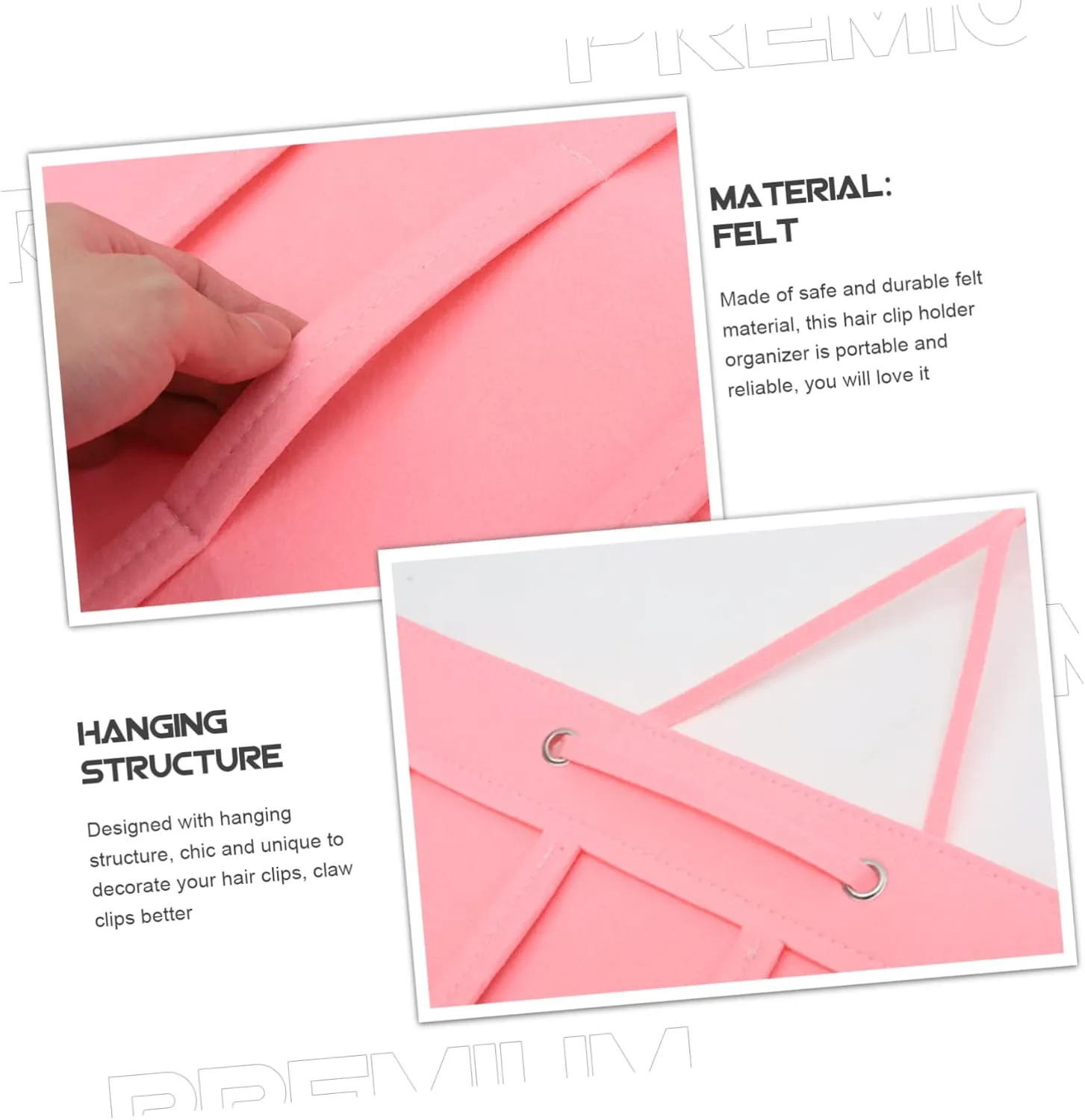 Cabilock Bow Holder for Girls Felt Claw Clip Organizer Hair Accessories Storage Bag Portable Chic Pink Hanging Holder