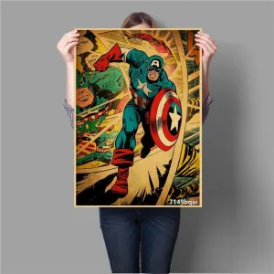 Captain America Vintage Superhero Comic Book Wall Art Poster