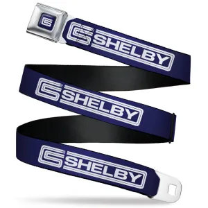 Carroll Shelby CS Racing Logo Full Color Navy/White Seatbelt Belt - Carroll Shelby CS SHELBY Racing Logo Block Navy/White Webbing