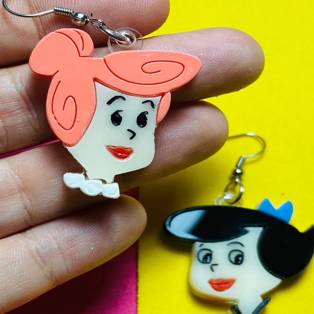 Cartoon Collection - Betty Wilma Fred Barney Acrylic Earrings by Makokot Design