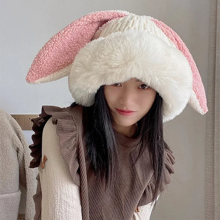 Cartoon Cute Bunny Ears Fleece Hat Warmer