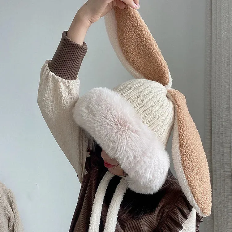 Cartoon Cute Bunny Ears Fleece Hat Warmer