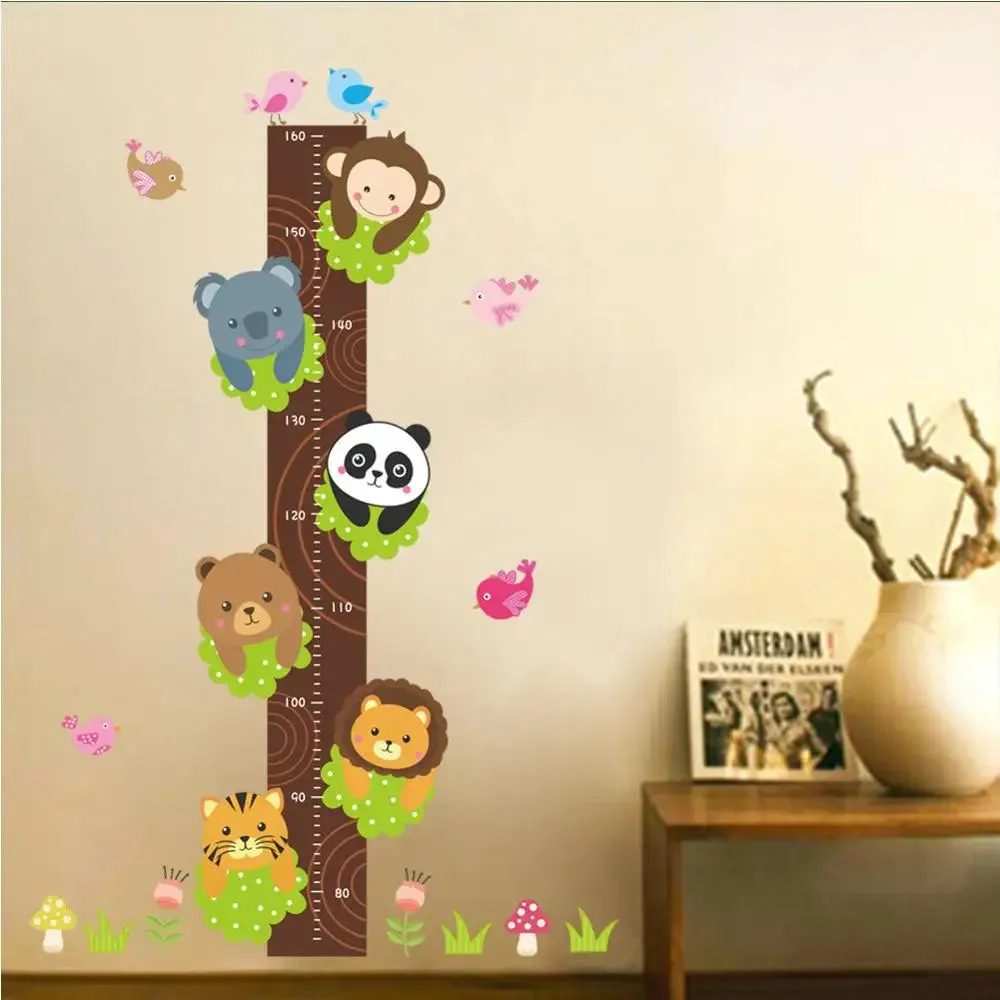 Cartoon Design Height Measure Wall Decals for Kids Room