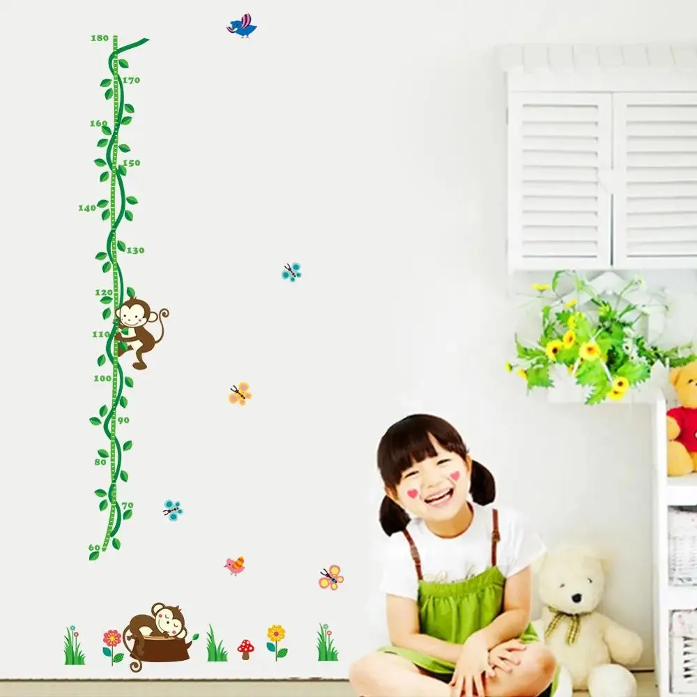 Cartoon Design Height Measure Wall Decals for Kids Room