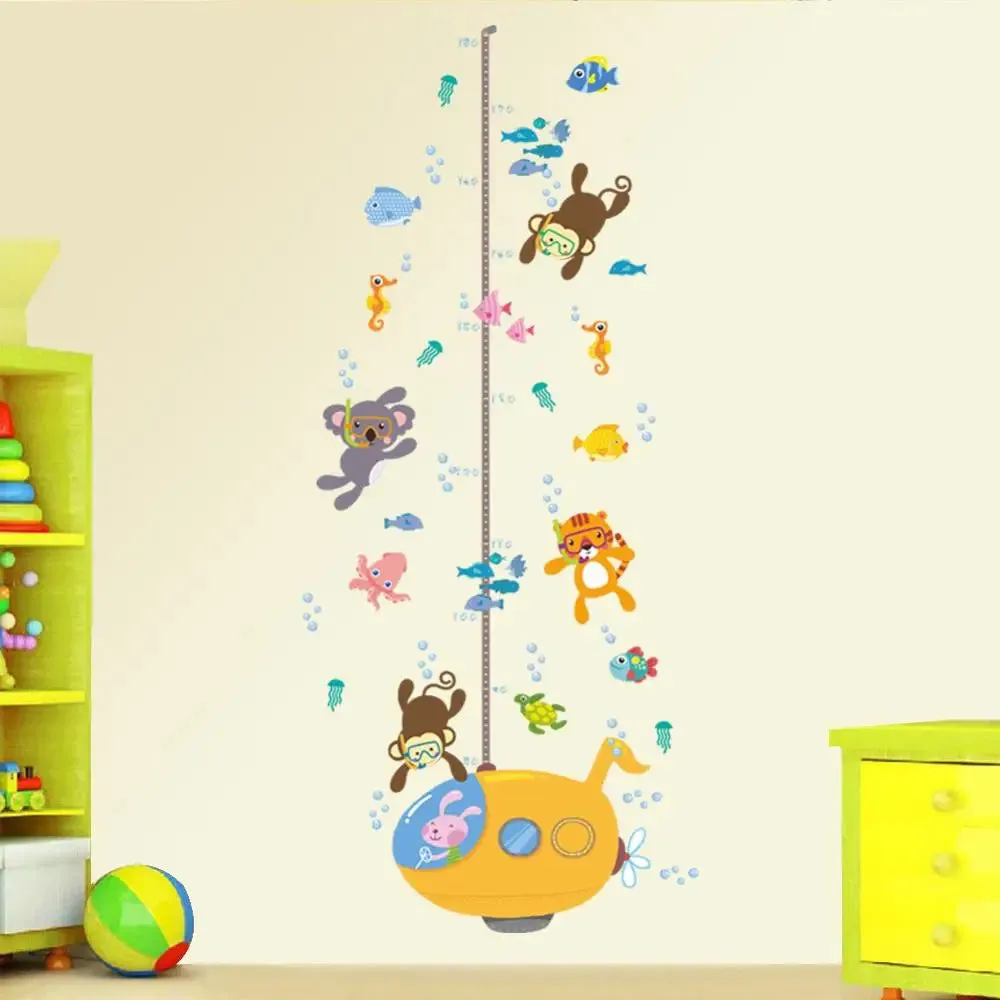 Cartoon Design Height Measure Wall Decals for Kids Room