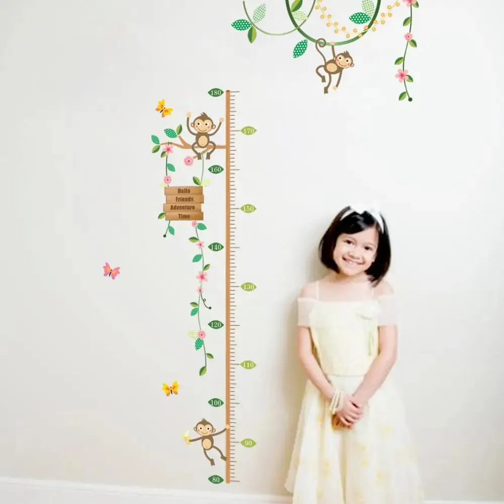 Cartoon Design Height Measure Wall Decals for Kids Room