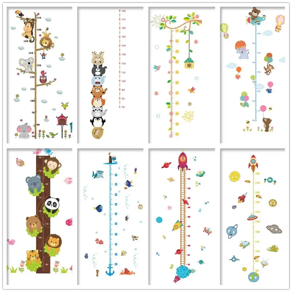 Cartoon Design Height Measure Wall Decals for Kids Room