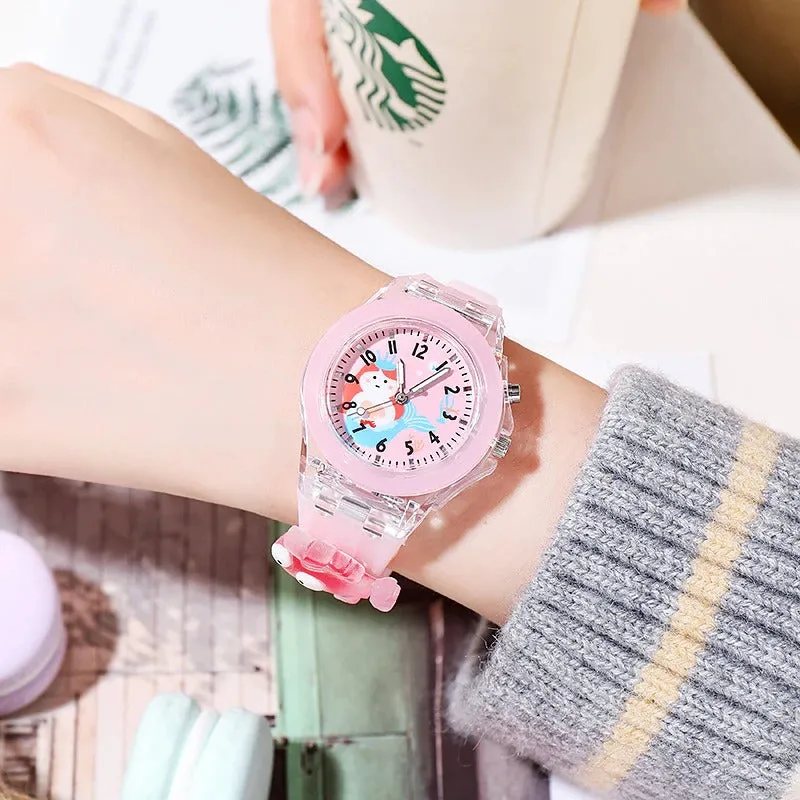 Cartoon Designs Luminous Flashing Lights Silicone Strap Kid's Watches