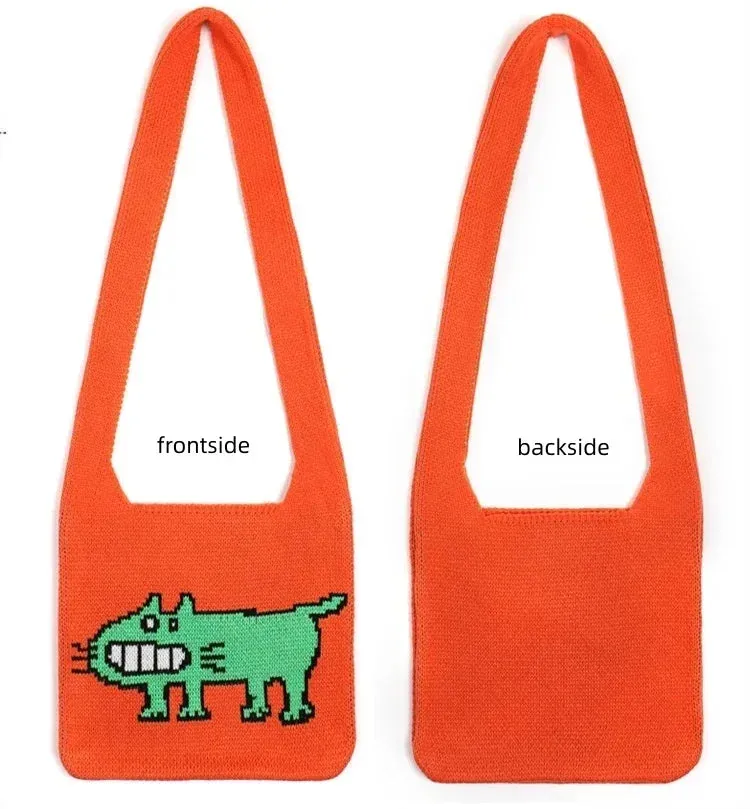 Cartoon Dog Intarsia Knit Bag