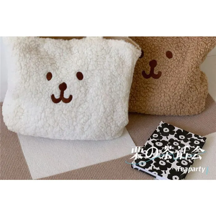 Cartoon Embroidered Fleece Tote Bag