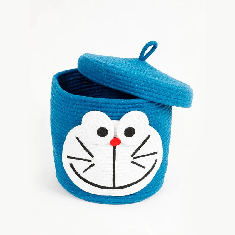 Cartoon Face Kids Cotton Basket with Lid | 11 x 11 Inches