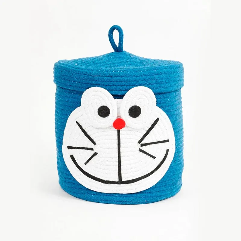 Cartoon Face Kids Cotton Basket with Lid | 11 x 11 Inches