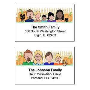 Cartoon Family Return Address Labels - Fall Theme