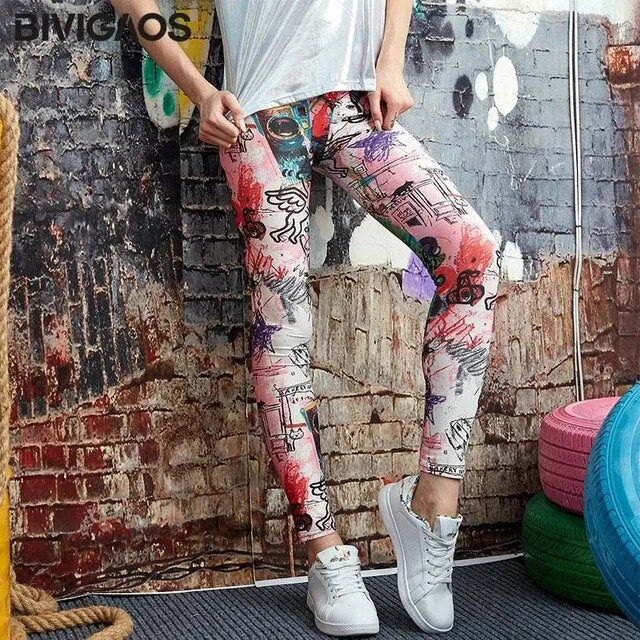 Cartoon Milk Silk Print Leggings