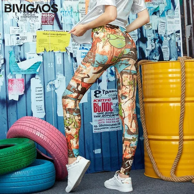 Cartoon Milk Silk Print Leggings